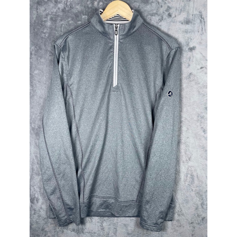 Cutter & Buck Mens Small Gray Atlanta Braves CB DryTec Quarter Zip Pullover